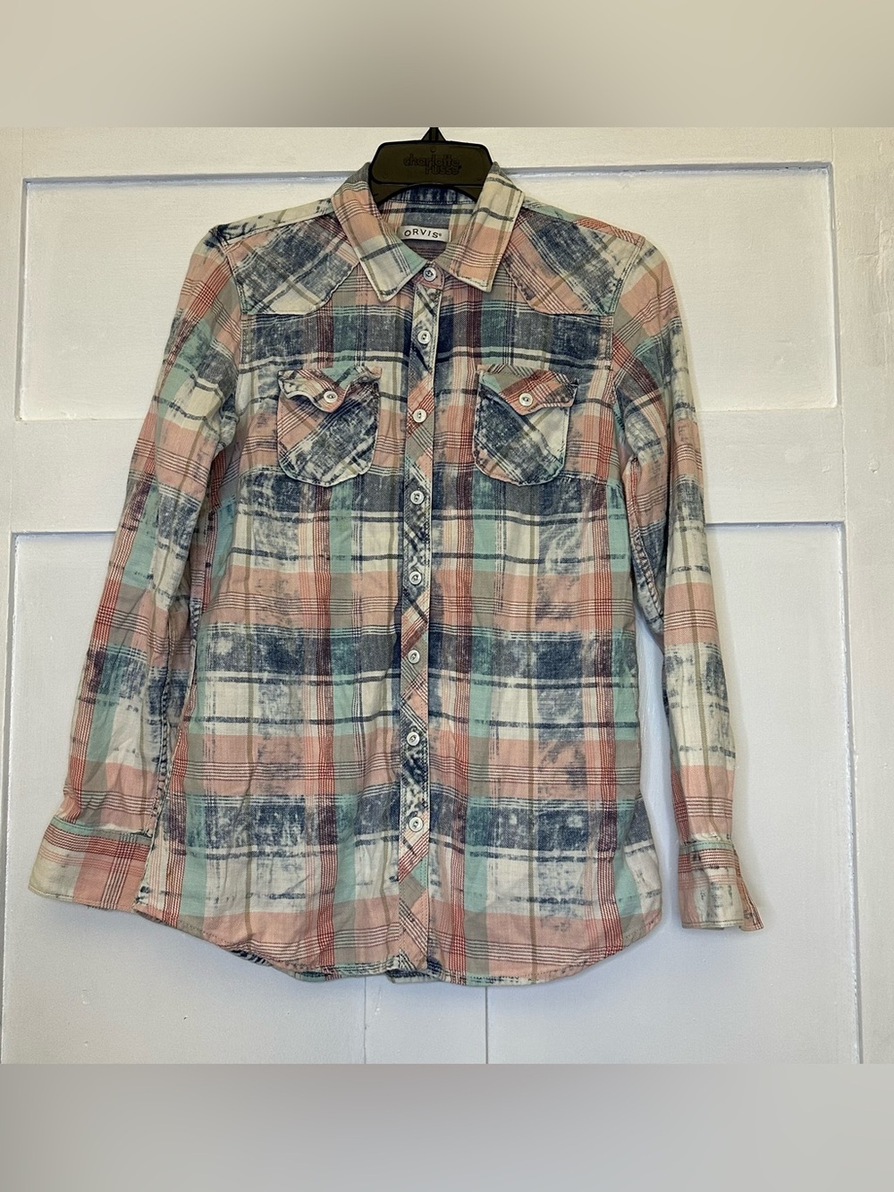 Women’s Orvis Plaid Button-Down Shirt in Pink, Teal, and Navy Sz XS